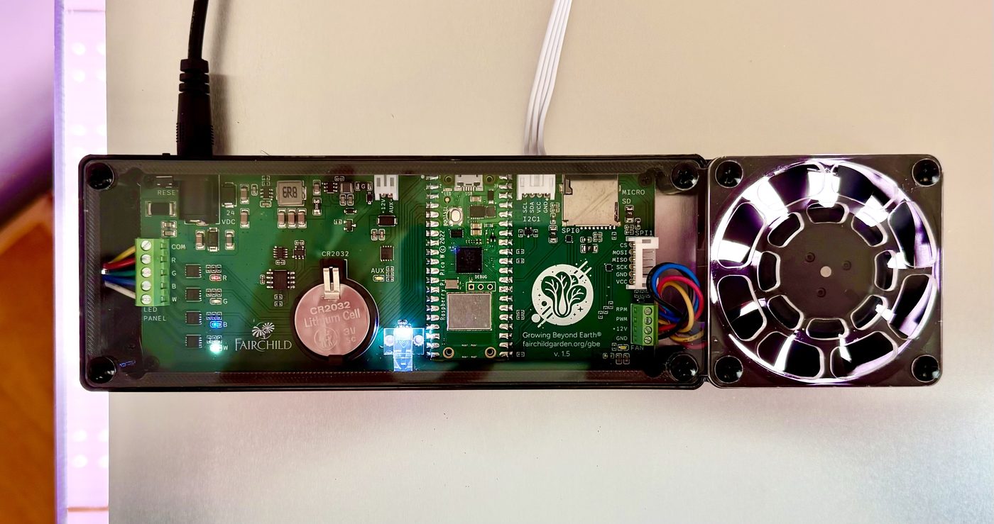 The PlantLab controller board and fan